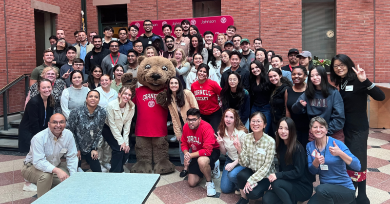 The MSBA cohort enjoys an ice cream social with special guest Touchdown, Cornell’s mascot.