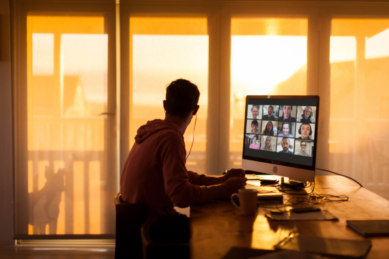 Worker distracted by dog during virtual meeting